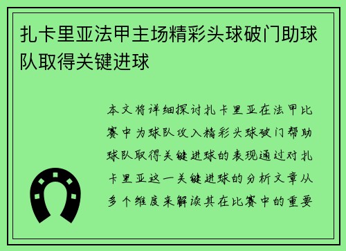 扎卡里亚法甲主场精彩头球破门助球队取得关键进球 扎卡里亚法甲主场精彩头球破门助球队取得关键进球